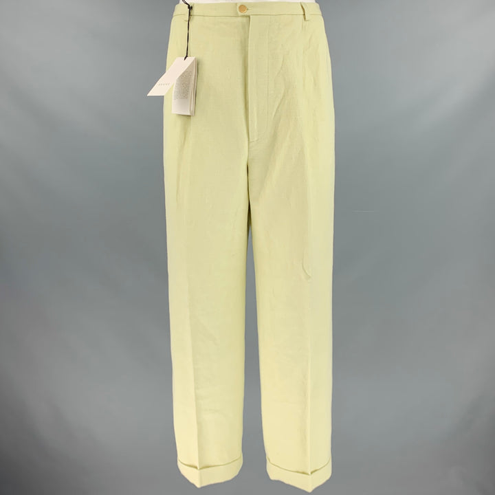 GUCCI Size 36 Green Linen Cotton Pleated Cuffed Casual Pants