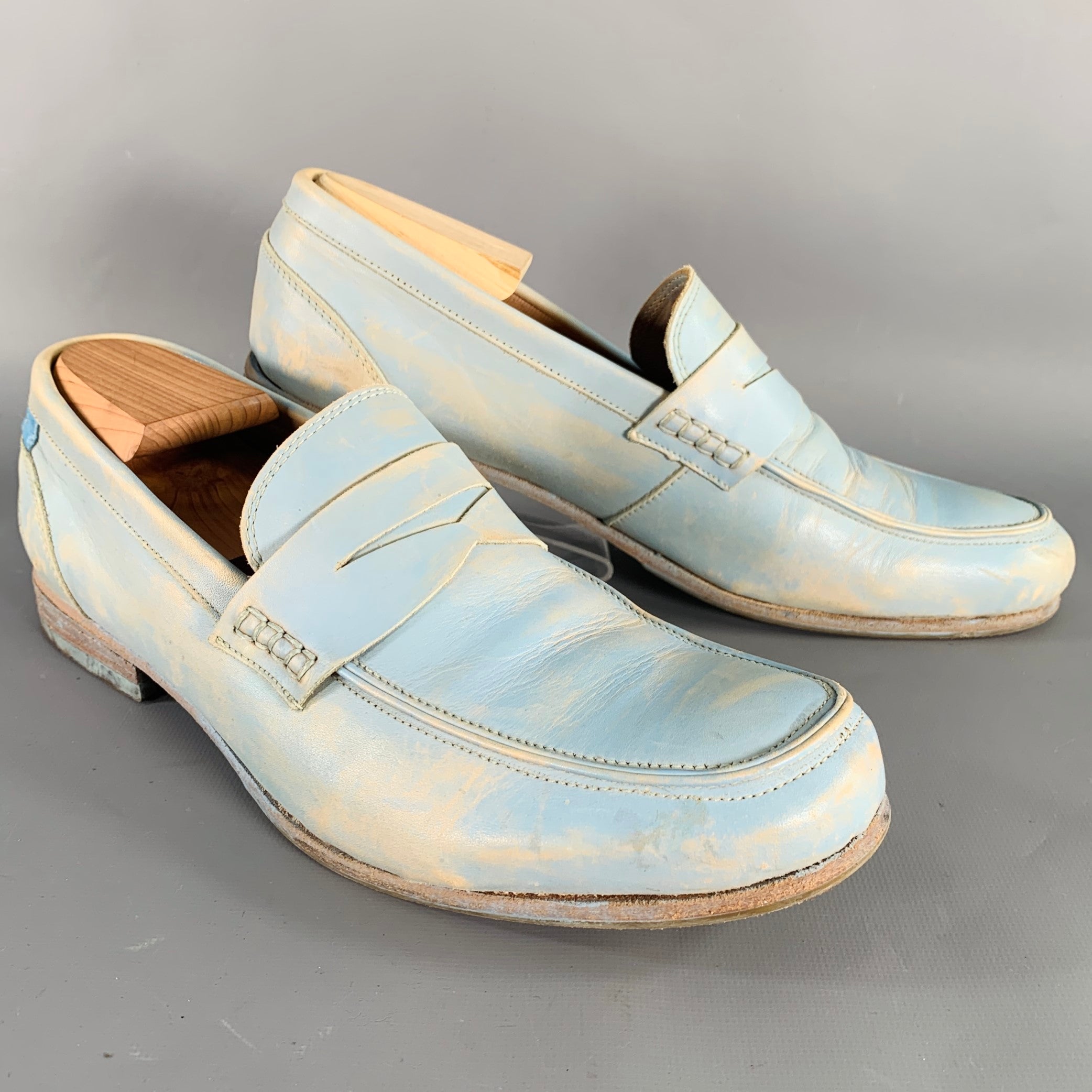 JOHN FLUEVOG Size 10 Light Blue Distressed Leather Penny  display picture 1