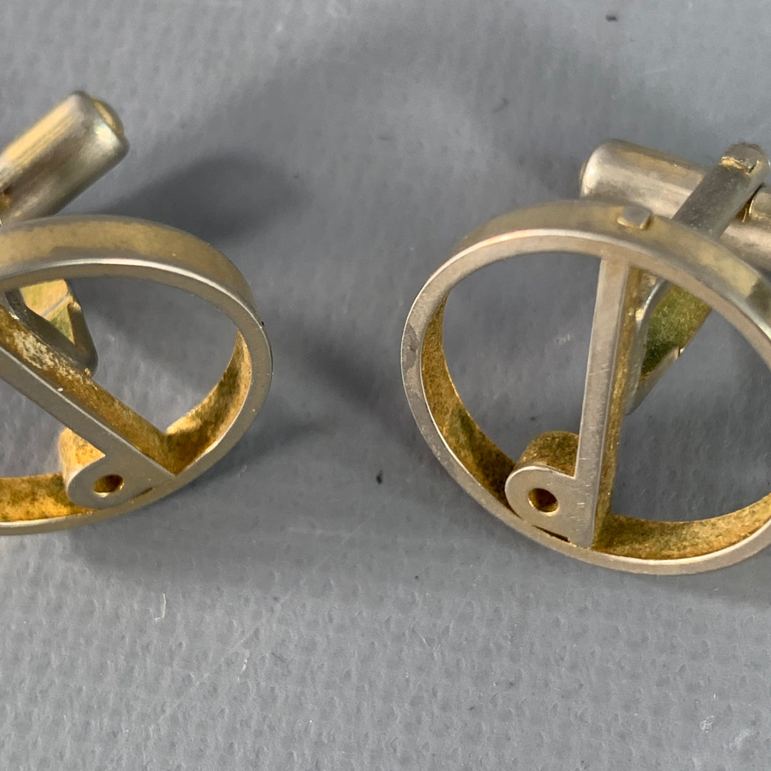 DUNHILL Silver Metal Monogram Circle Cuff Links