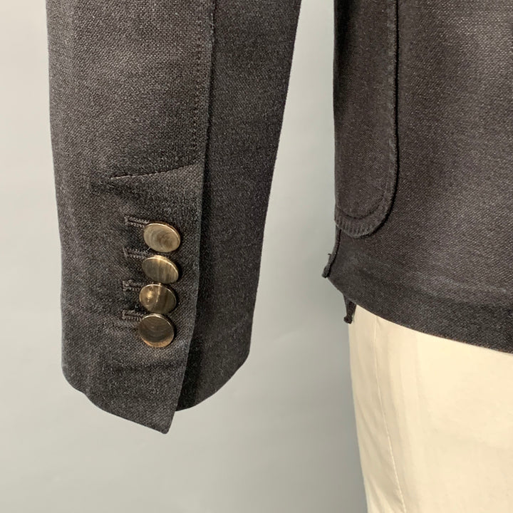 LANVIN Size L Black Silk Cotton Notch Lapel Jacket