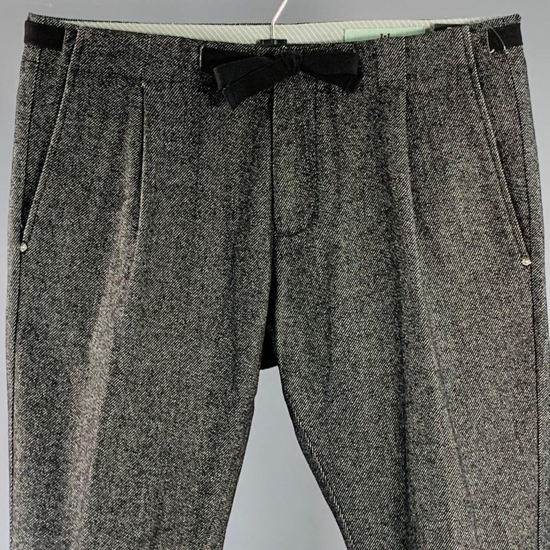 ENTRE AMIS Size 33 Black White Tweed Cotton Blend Drawstring Casual Pants