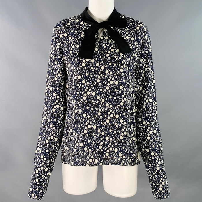 MARNI Size 4 Navy Black Viscose Circles Bow Blouse
