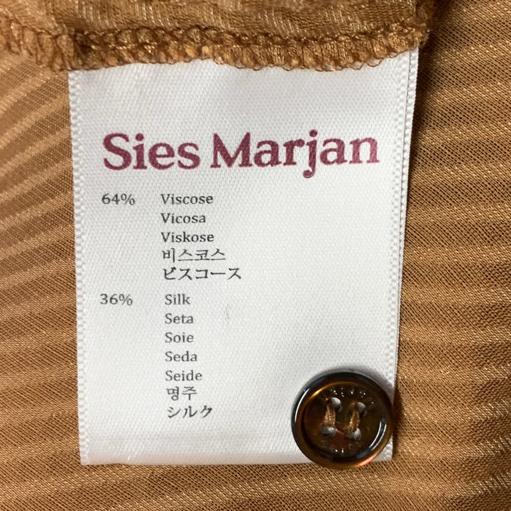 SIES MARJAN Size 4 Tan Viscose Silk Velvet Diagonal Stripe One Pocket Shirt