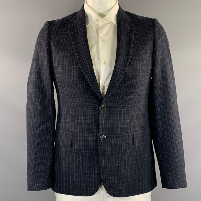 PAUL SMITH Chest Size 40 Navy Window Pane Wool Silk Notch Lapel Sport Coat