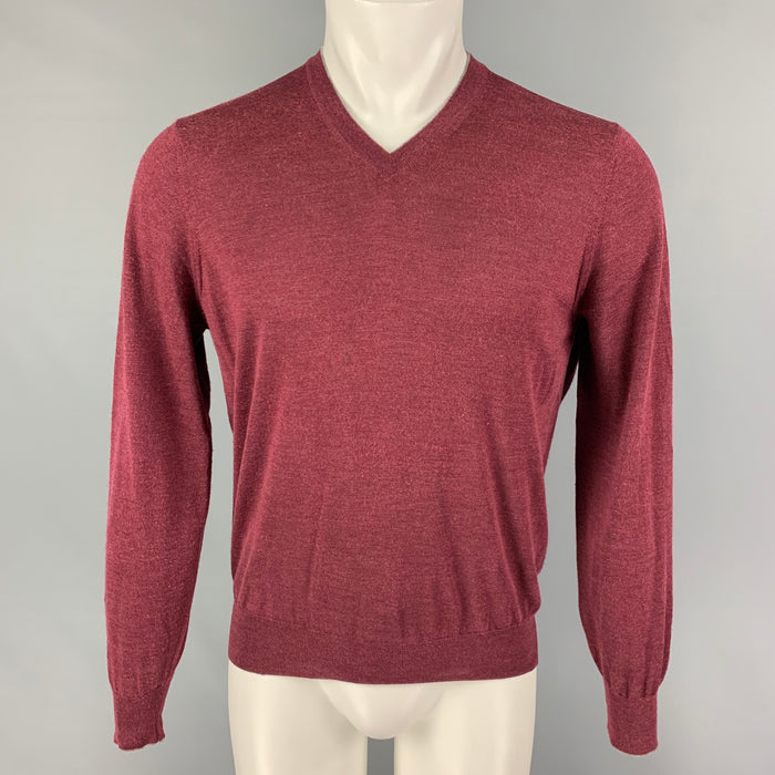 BRUNELLO CUCINELLI Size S Burgundy Cashmere Silk V-Neck Sweater