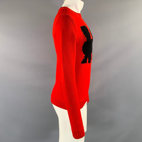 AU JOUR LE JOUR Size XS Red Black Knitted Wool Crew Neck Sweater