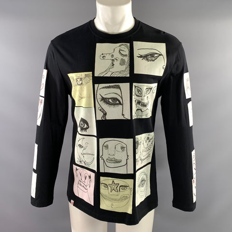 CHARLES JEFFREY LOVERBOY AW2020 Size S Black White Graphic Cotton Crew Neck Pullover