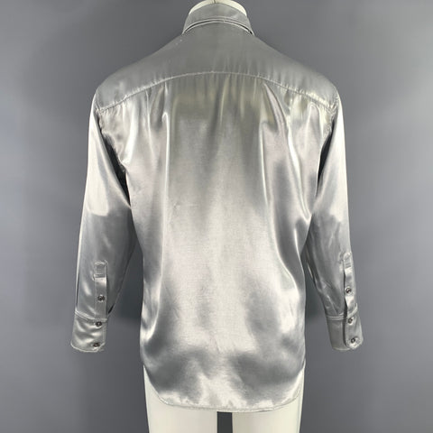 ENFANTS RICHES DEPRIMES SS2016 Size M Silver Metallic Silk Button Up Long Sleeve Shirt