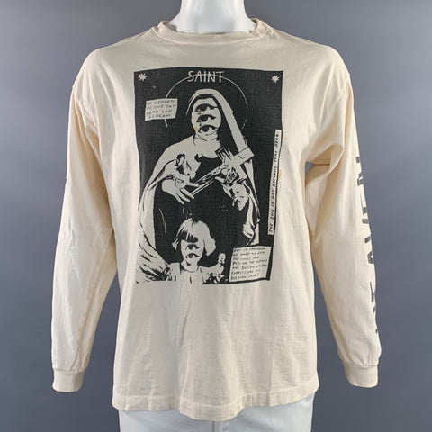 SAINT MXXXXXX Size L Cream Black Graphic Cotton Crew Neck Pullover