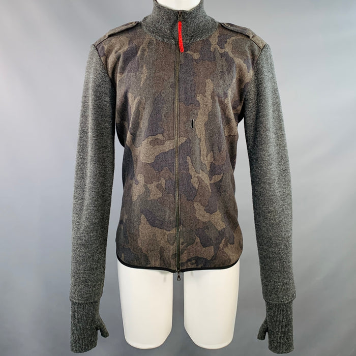 PRADA Size 40 Grey Brown Camouflage Virgin Wool Blend Zip Up Jacket