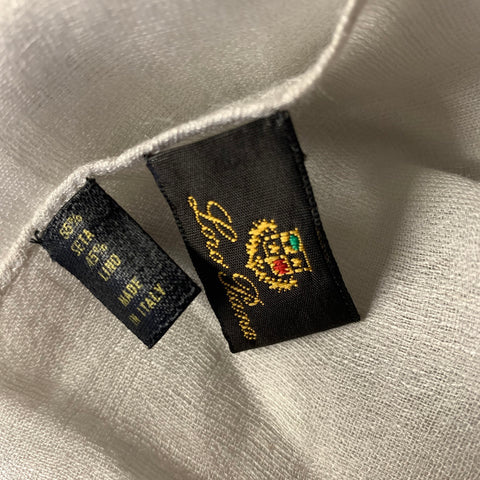 LORO PIANA Cream Light Blue Floral Linen Silk Scarf