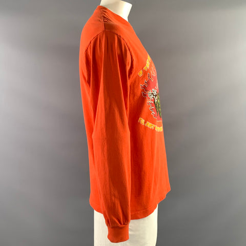 WARREN LOTAS Size L Orange Graphic Cotton Crew Neck Pullover
