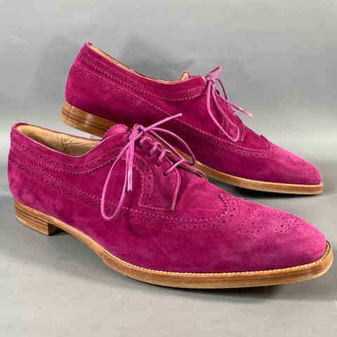 MANOLO BLAHNIK Size 8.5 Purple Perforated Suede Wingtip Lace Up Shoes