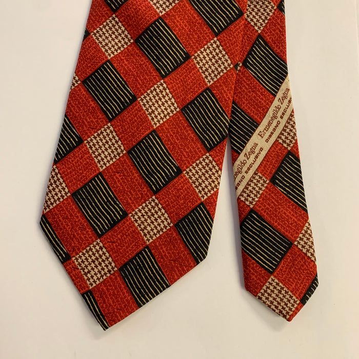 ERMENEGILDO ZEGNA One Size Red Black Silk Tie