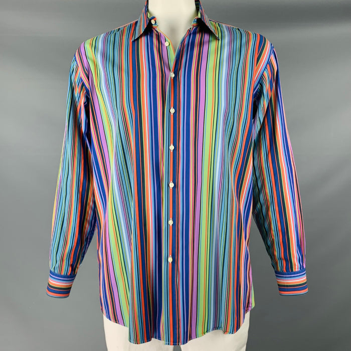 ETRO Size XL Multi-Color Stripe Cotton Button Up Long Sleeve Shirt