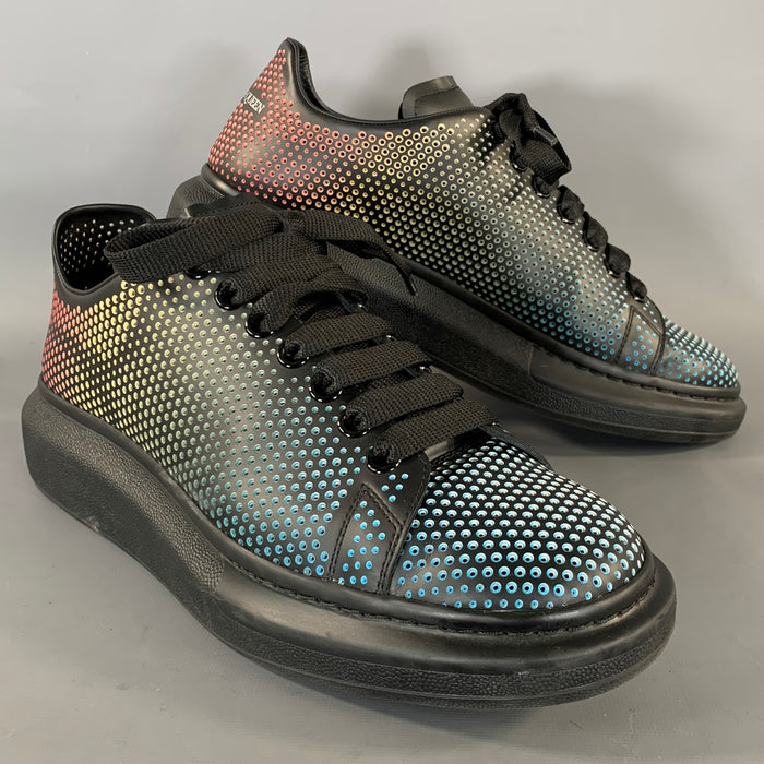 ALEXANDER MCQUEEN Size 9 Black Multi Color Perforated Leather Lace Up Shoes