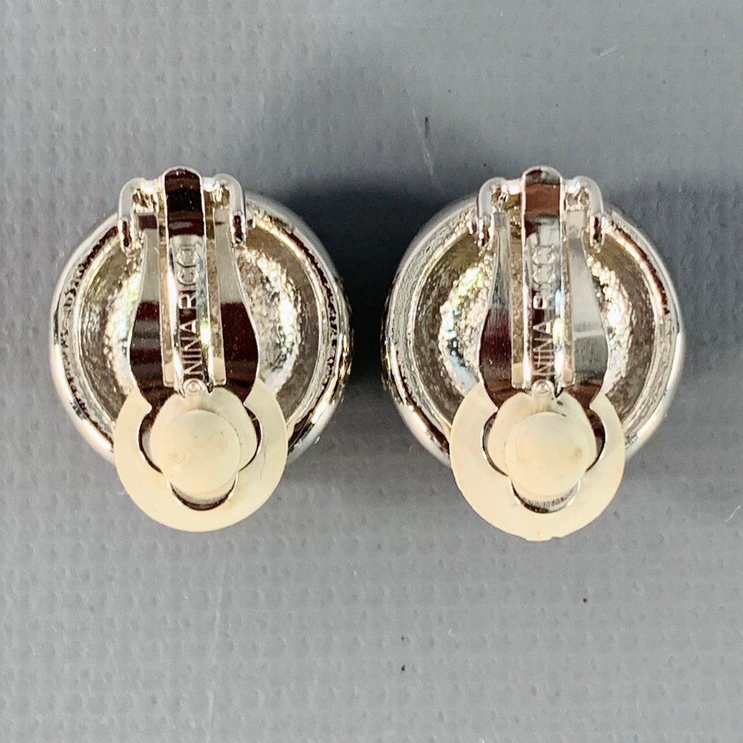 NINA RICCI Silver Rhinestones Metal Round Clip-On Earrings