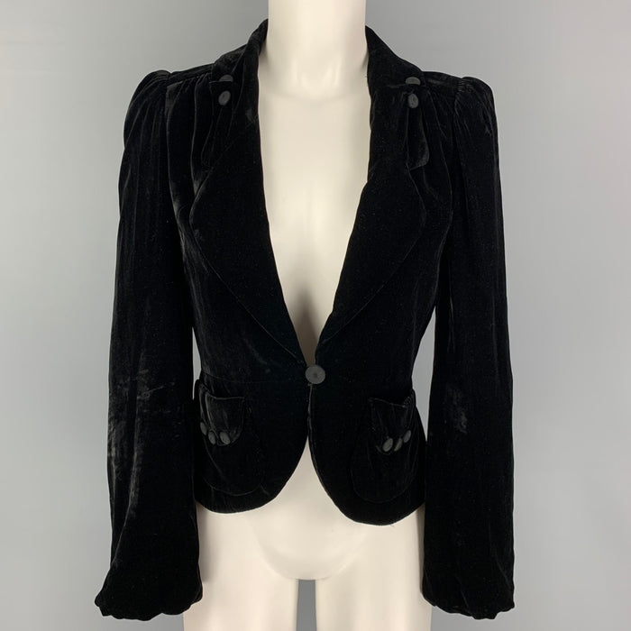 MARC JACOBS Size 2 Black Velvet Single Button Jacket
