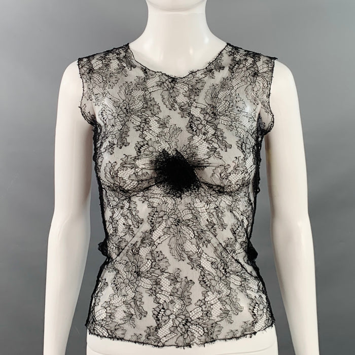 CHANEL Size M Black Lace Camellia Sleeveless Dress Top
