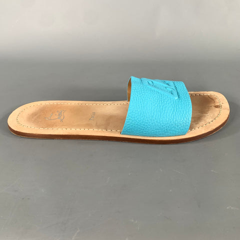CHRISTIAN LOUBOUTIN Size 10 Blue Tan Monogram Leather Slide Sandals