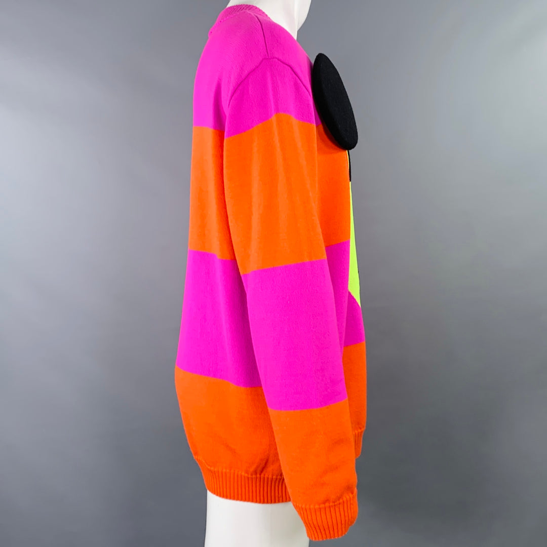 WALTER VAN BEIRENDONCK Size M Purple Orange Stripe Merino Wool Crew Neck Sweater