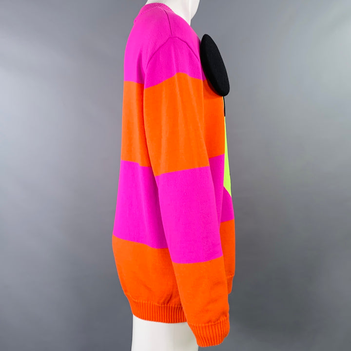 WALTER VAN BEIRENDONCK Size M Purple Orange Stripe Merino Wool Crew Neck Sweater