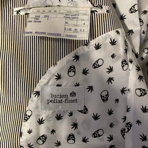 LUCIEN PELLAT-FINET Chest Size XL White Black Stripe Cotton Sport Coat