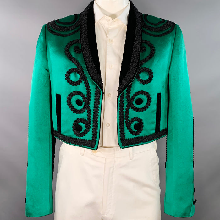 DOLCE & GABBANA SS15 Size 44 Green Black Silk Cotton Cropped Matador Sport Coat