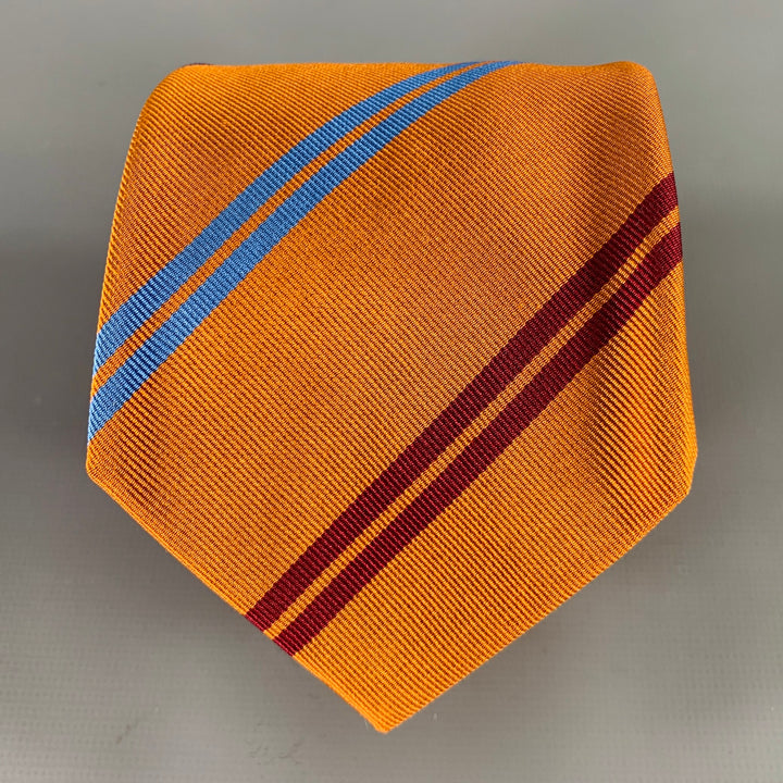 BEN SILVER Orange Blue Red Diagonal Stripe Twill Tie