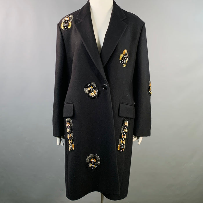 DRIES VAN NOTEN Size M Black Orange Wool Blend Beaded Single Button Coat