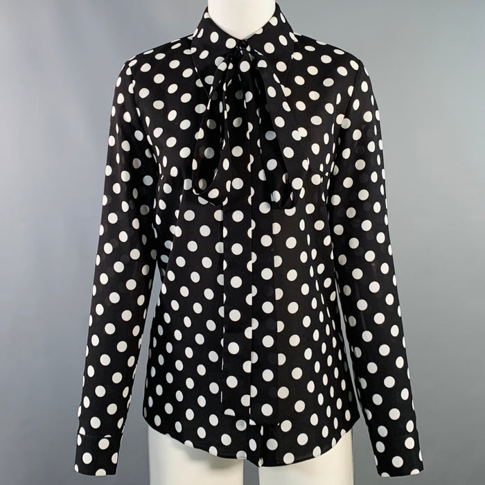 MICHAEL KORS COLLECTION Size 2 Black White Polyester Polka Dot Bow Blouse