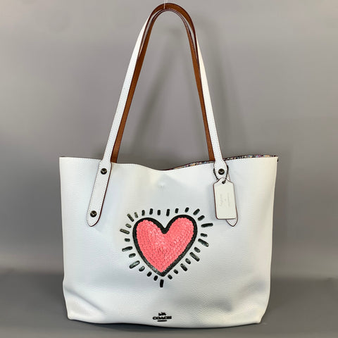 COACH Pink Light Blue Pebble Grain Leather Tote