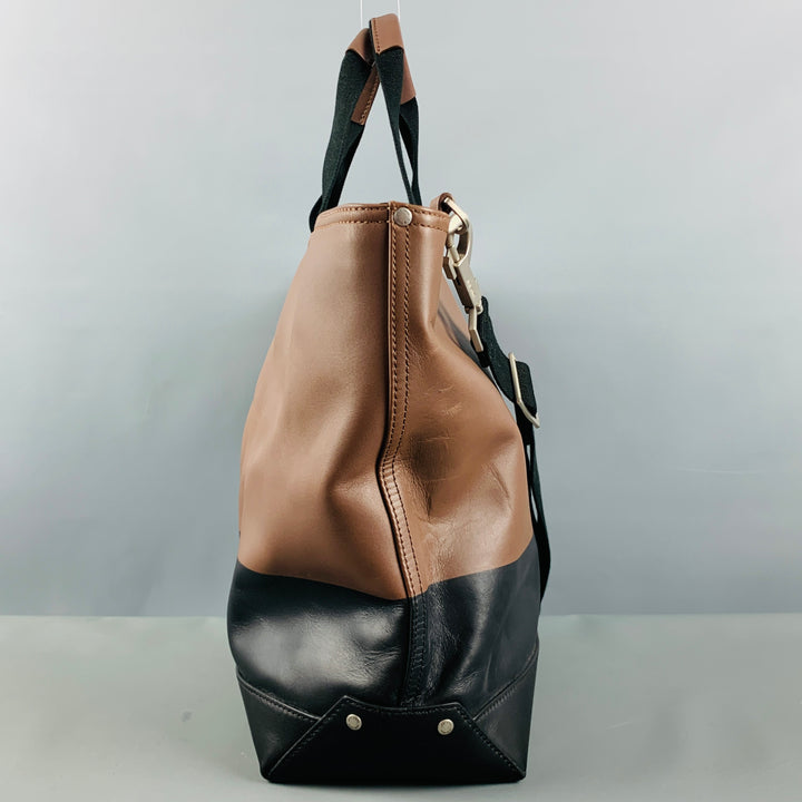 JACK SPADE Brown Black Two Tone Leather Tote Bags