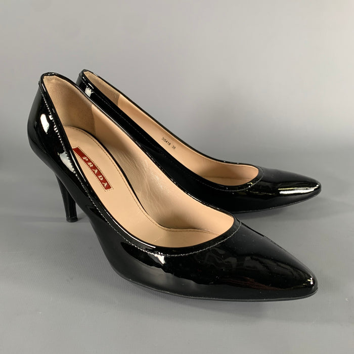 PRADA Size 8 Black Patent Leather Shiny Patent Pumps