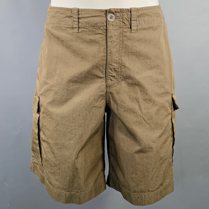 OUR LEGACY Size 30 Brown White Stripe Cotton Blend Cargo Shorts