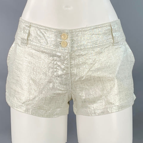 120% LINO Size 6 Silver White Linen Zip Fly Shorts