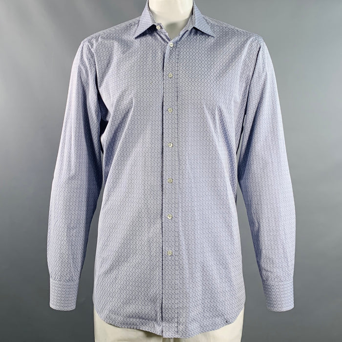 ETRO Size XL Blue Jacquard Cotton Curved Cutaway Long Sleeve Shirt