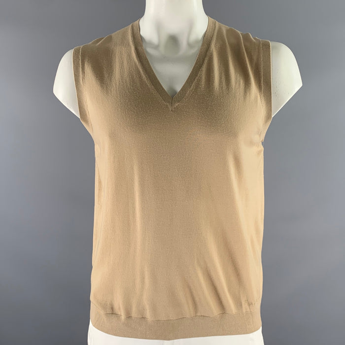 RALPH LAUREN Size XL Camel Knit Wool V-Neck Sweater Vest