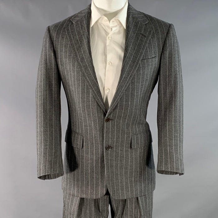 RALPH LAUREN Size 39 Grey Chalkstripe Wool Notch Lapel Pleated Suit
