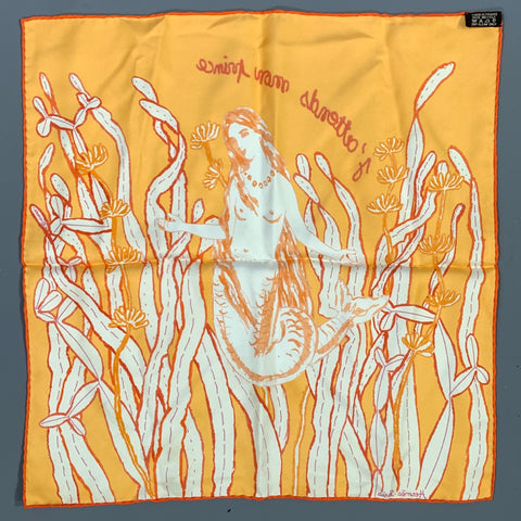 HERMES 2010 Orange Red Mermaid Silk Scarf