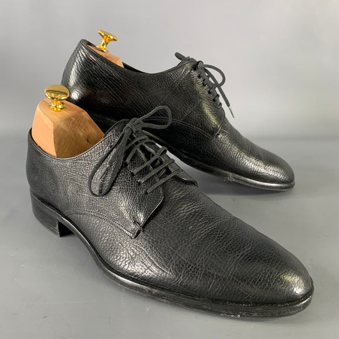 GIORGIO ARMANI Size 9.5 Black Textured Leather Round Toe Lace Up Shoes