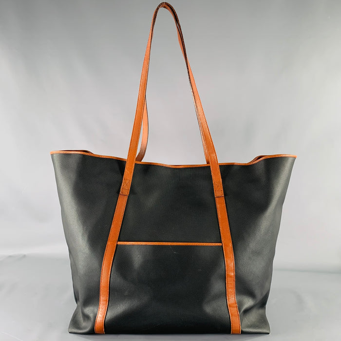 BOTTEGA VENETA Black Brown Coated Canvas Tote Handbag