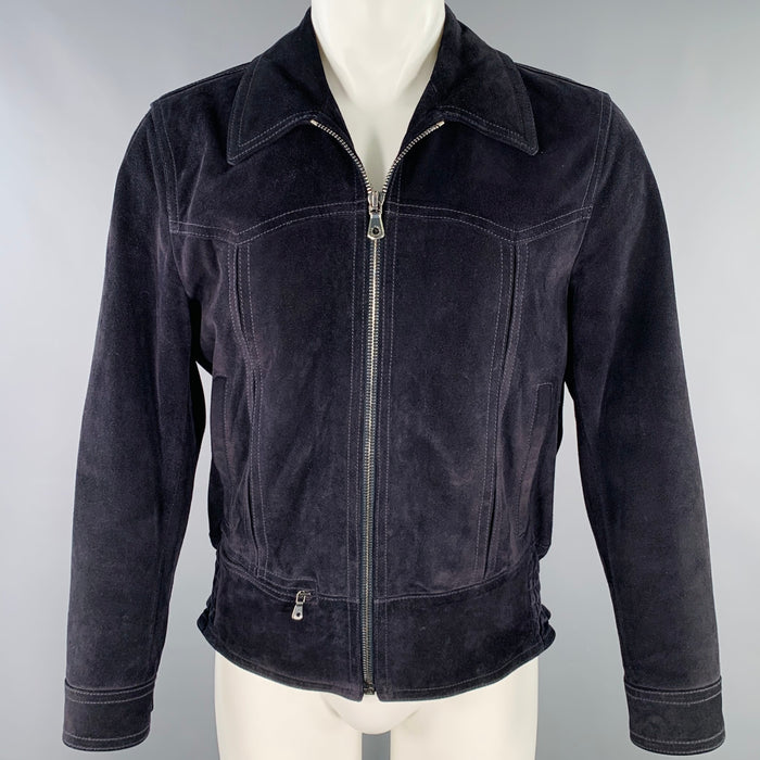 DOLCE & GABBANA Size 38 Black Calfskin Suede Zip Up Work Jacket