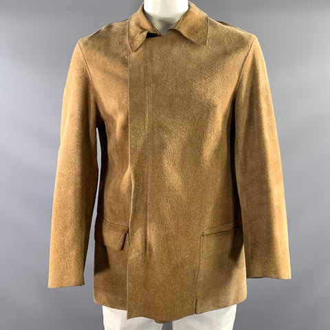YVES SAINT LAURENT Chest Size 46 Size 46 Camel Tan Leather Zip Up Coat