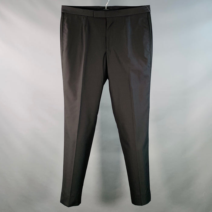 ERMENEGILDO ZEGNA Size 36 Black Wool Silk Flat Front Tapered Dress Pants
