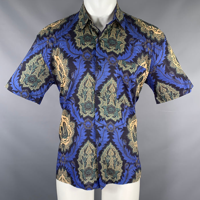 ISABEL MARANT Size XS Blue Beige Floral Cotton Button Up Short Sleeve Shirt