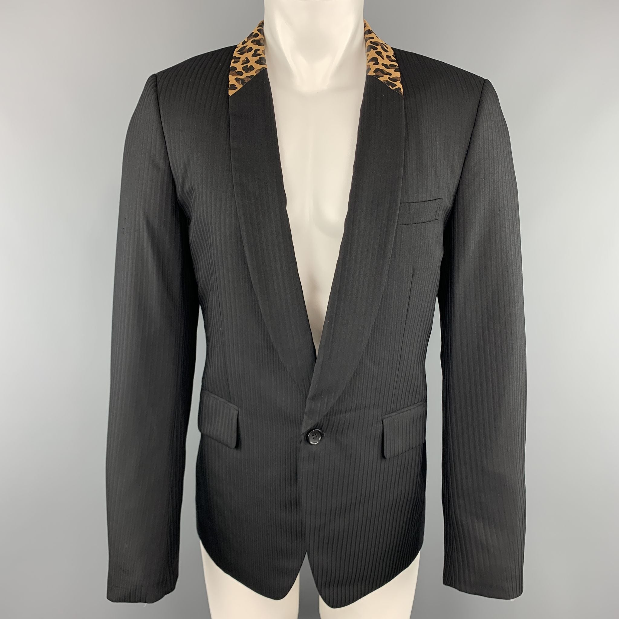 COMME des GARCONS HOMME PLUS M Black Leopard Trim Shawl Collar