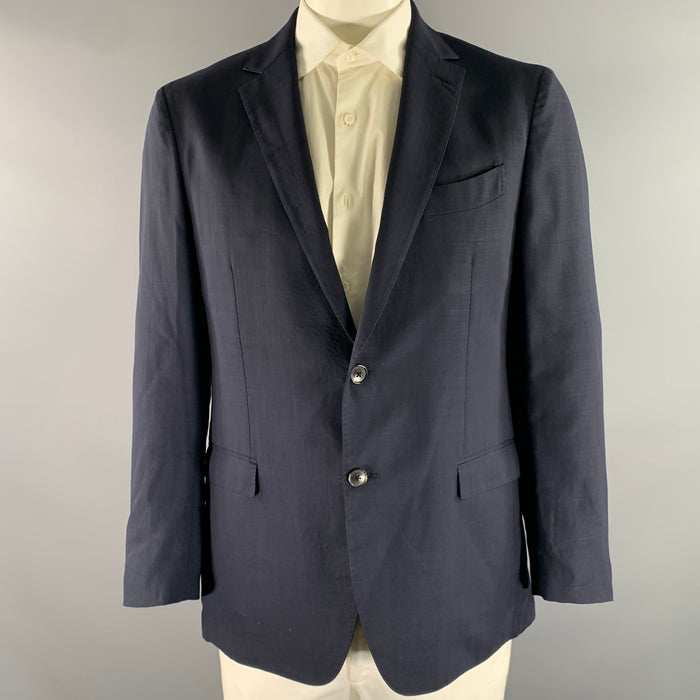 SALVATORE FERRAGAMO Size 44 Navy Plaid Wool Blend Notch Lapel Sport Coat