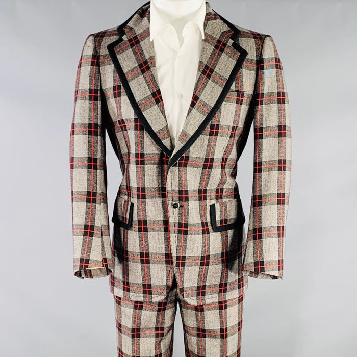 BRIONI Size 40 Grey Black Red Plaid Wool Notch Lapel Suit