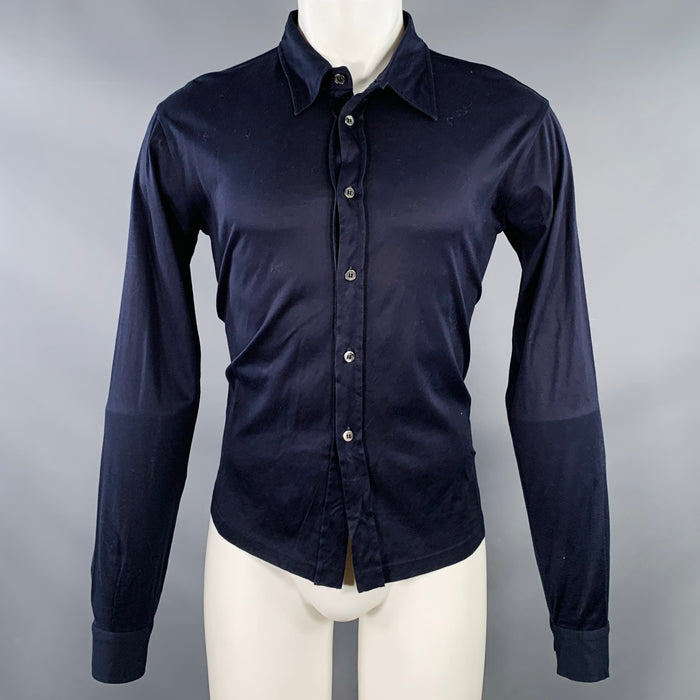 MIU MIU Size S Navy Cotton Pointed Collar Long Sleeve Shirt